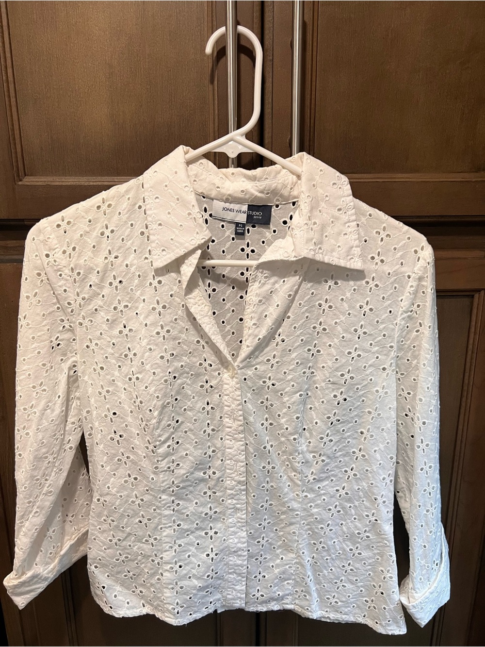 Jones New York White Eyelet Button-Down Blouse